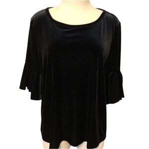 NWOT! CeCe Black Velvet Ruffled Sleeve Top Size XL